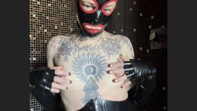 Steamy dripping latex shower with Mistress Why