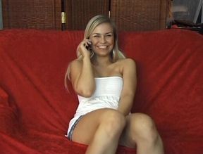 Hot blonde chick rubs and fingers her snatch