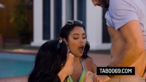 Perv stepson in hardcore threesome sex with his stepmom Queenie Sateen and her bestie Vanessa Sky