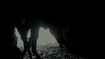 At the beach inside the cave