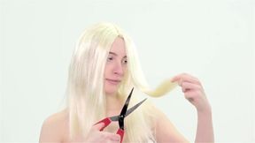 Submissive bitch gets her hair chopped off