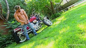 Hunky Biker Jerks Dick Outside
