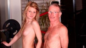 An old man is getting a chance to fuck a slutty teen Candy Lover