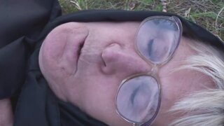 Blonde granny spread wide and fucked deep in the grass