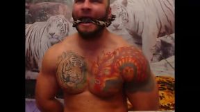 Muscles, Tattoos, Ball Gag, Wrist Cuffs, Restraint Fetish Show