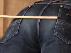 Caned over tight jeans Daddy boy