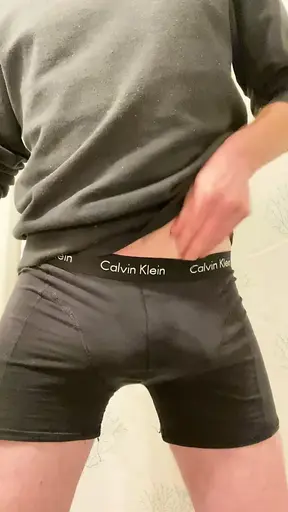 Lubed up with cock ring and boxer briefs