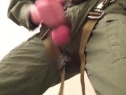 Soldier in Vietnam Helicopter Crew Gear Releases his Load