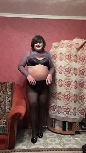 Sissy Irene Takes off Her Tights and Caresses Herself