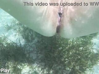 Open twat creampie underwater, cum inside