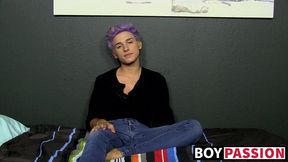 Cute twink toys with his big fat dong and moans for us too