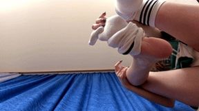 The cheerleader-girl makes fun of one of the players of the opposing team, fc371x 1080p
