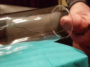 Great view of huge cumshot explosion into glas from big perfect mushroom head ccuckold cock
