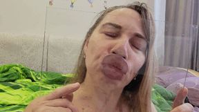 Spit and lick glass with my sexy plump lips e