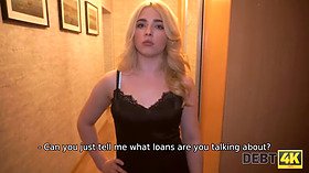 Naughty blonde with curly hair gets her pantyhose ripped by debt collector in POV reality