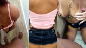 sai de sainha sem calcinha, encontrei um safado no elevador e ele arrombou meu cu e me deu banho de leite.