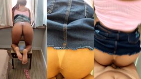 sai de sainha sem calcinha, encontrei um safado no elevador e ele arrombou meu cu e me deu banho de leite.