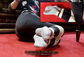 0106 Self Bondage in Sneaker Socks and Jeans, Toes Tied, and Socked Soles Inspected in Close-UP POV!