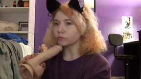 Cat girl sucks and fucks toy