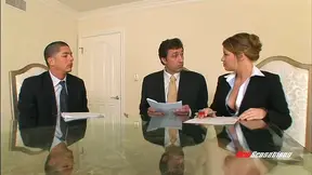 Rough Businessmen Nail Sluttish Secretary in Steamy Office Threesome