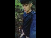 Twink jerks off outdoor behind rest area