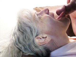 Grey haired granny fellatio and cum in her throat