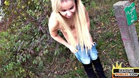POV Blonde doggystyled outdoor