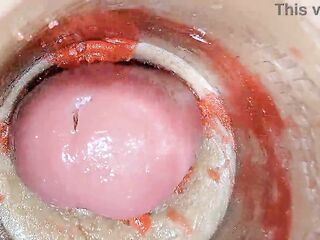 Camera Inside Unfathomable Vagina Captures Large dose Spunk flow of Jizz ASMR