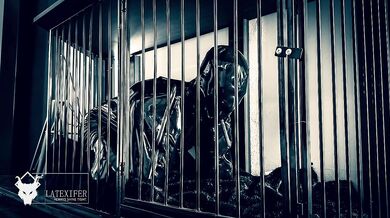 Caged Latex Puppy Breathplay And Gagging By Miss mistress