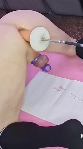 Epic moment from &quot;Mature DILF Mike Essex hands free chastity cage cum and pee squirt on the fucking machine&quot;