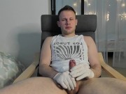 Mark jerks off in latex gloves