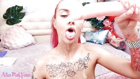Teen goddess deepthroats dildo then gets sloppy facial