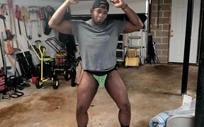 Sexy Stud in Green Mesh Jockstrap Dancing and Swinging Huge Dick