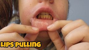 Extreme Lip Stretching - Pulling Bottom Lip Far Down Close Up