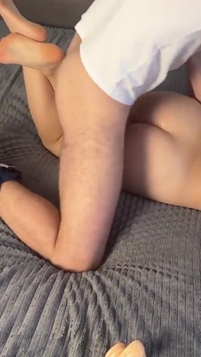 My husband gives me a massage, and I fuck him in the mouth and ass. Pegging. Anal.   Clip 2