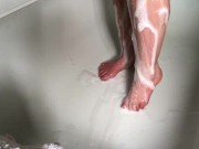 Sarah Feet in shower. Rubbing soap on feet.