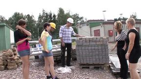 Sexy German babe rides big dick in the backyard