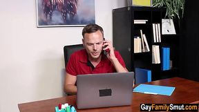 Pervy step daddy bangs step son in his office