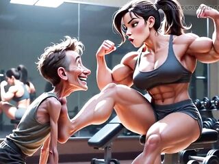 Built Woman Humiliates Slender Chap - Foot Worship Domination