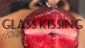 Ebony Red Lip Kissing & Applying (Glass Kissing)