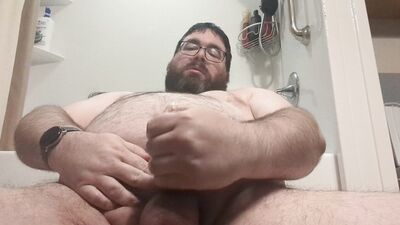 Fat Bear With A Fat Cock Has A Pre-Shower Edge And Cum Wearing A Cock Ring