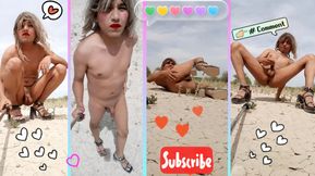 Slut Ladyboy walks naked in public in high heels very hot