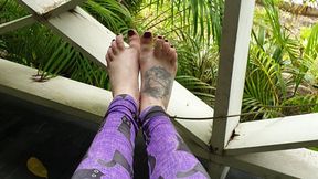 Dirty Soles get Wet Walking Barefoot in the Rain, Wrinkled Soles Inspected & Stroked - POV Female Point of View! SD Version