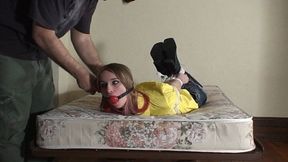 MP4 Format Two gags for 19 year old Ball gagged and taped gagged hogtied MP4 Format