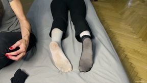 SWEATY AND VERY DIRTY WHITE OPAQUE NYLON COVERED FEET SURPRISE **CUSTOM CLIP** - MOV Mobile Version