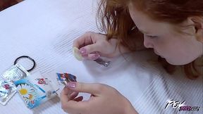 Redhead Amateur'_s Cunt Soaked with Pussy Crempie