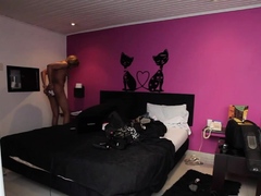 Tranny masturbates her large wang and taut fuckhole