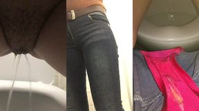 девушка писает в общественных туалетах, показывает грязные трусики и слизь во время овуляции. мокрая писька!