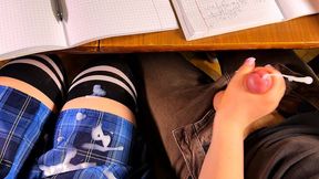 Girl Stroking Him Again Under the Desk. Female POV