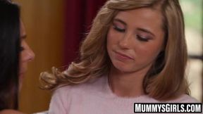 Blonde teen submits to stepmom's lesbian advances